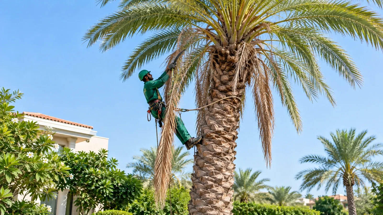 Date palm trimming by Al Qaswan Landscape in Dubai