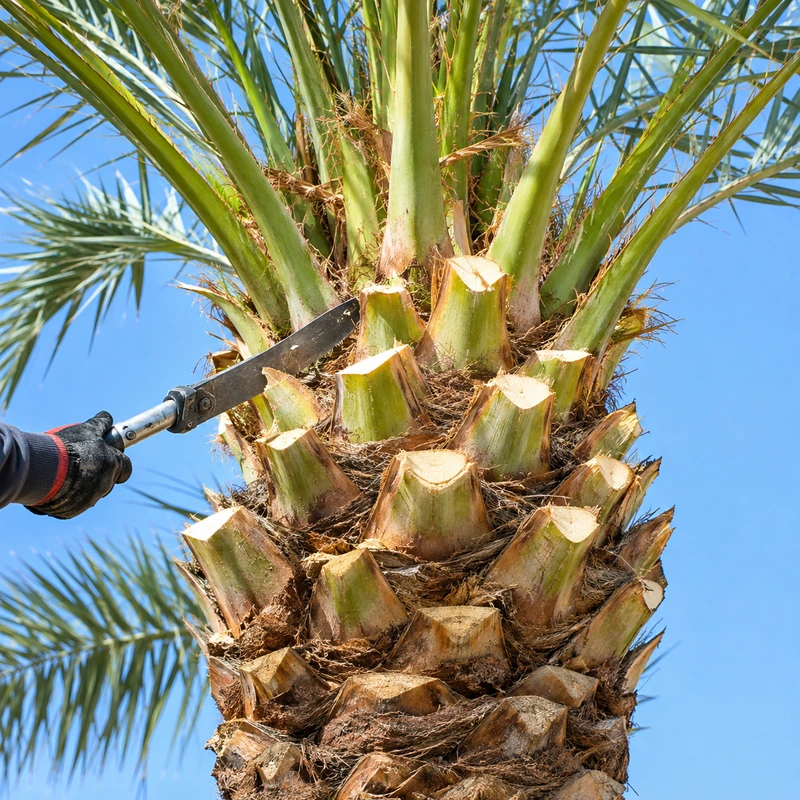 Palm tree trimming and care by a trained palm climber in Dubai